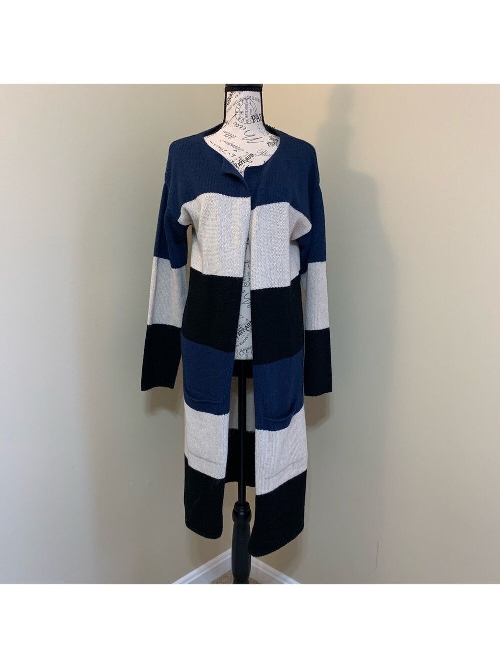 Orb Knit Navy Stripe Duster Sweater Size Small NWT